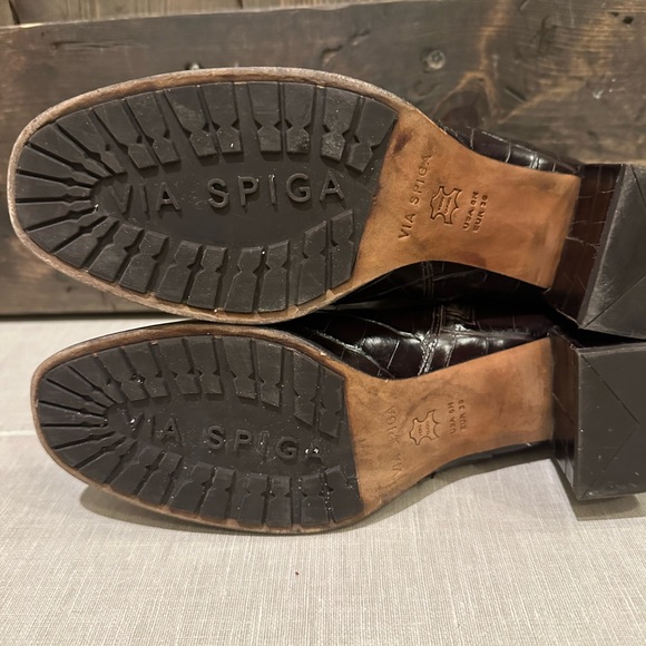 Via Spiga Sahira Brown Croc Embossed Ankle Boots 8M - Picture 7 of 7